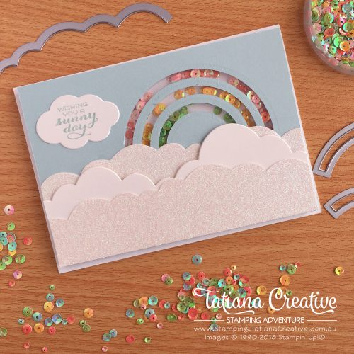 Tatiana Creative Stamping Adventure Rainbow Shaker card using Sunshine & Rainbow Bundle by Stampin' Up!®