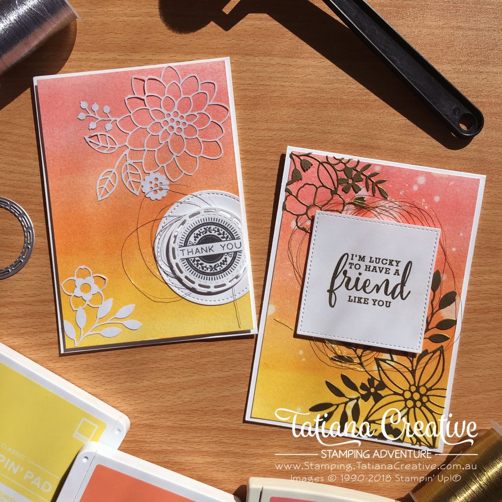 Tatiana Creative Stamping Adventure gradient background cards using the Delightfully Detailed Laser-Cut Specialty Paper by Stampin' Up!®