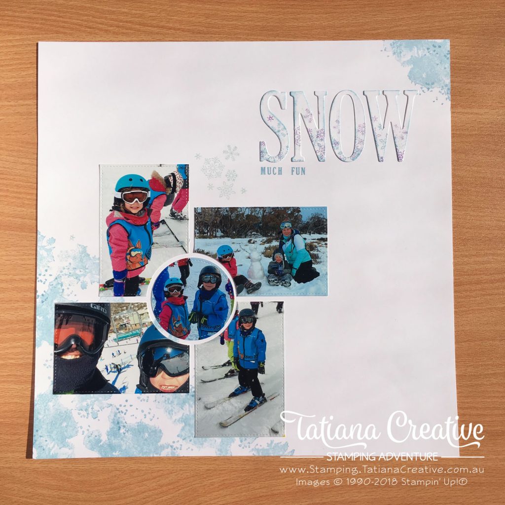 Tatiana Creative Stamping Adventure Skiing Holiday scrapbook layout using Beautiful Blizzard bundle by Stampin' Up!®