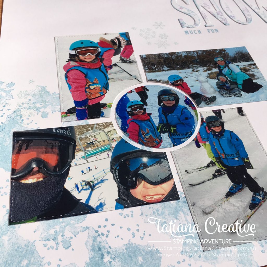 Tatiana Creative Stamping Adventure Skiing Holiday scrapbook layout using Beautiful Blizzard bundle by Stampin' Up!®