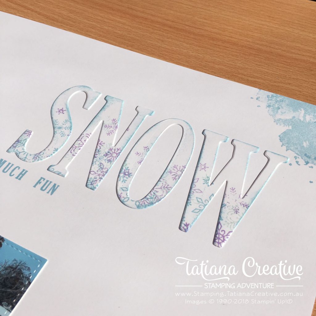 Tatiana Creative Stamping Adventure Skiing Holiday scrapbook layout using Beautiful Blizzard bundle by Stampin' Up!®