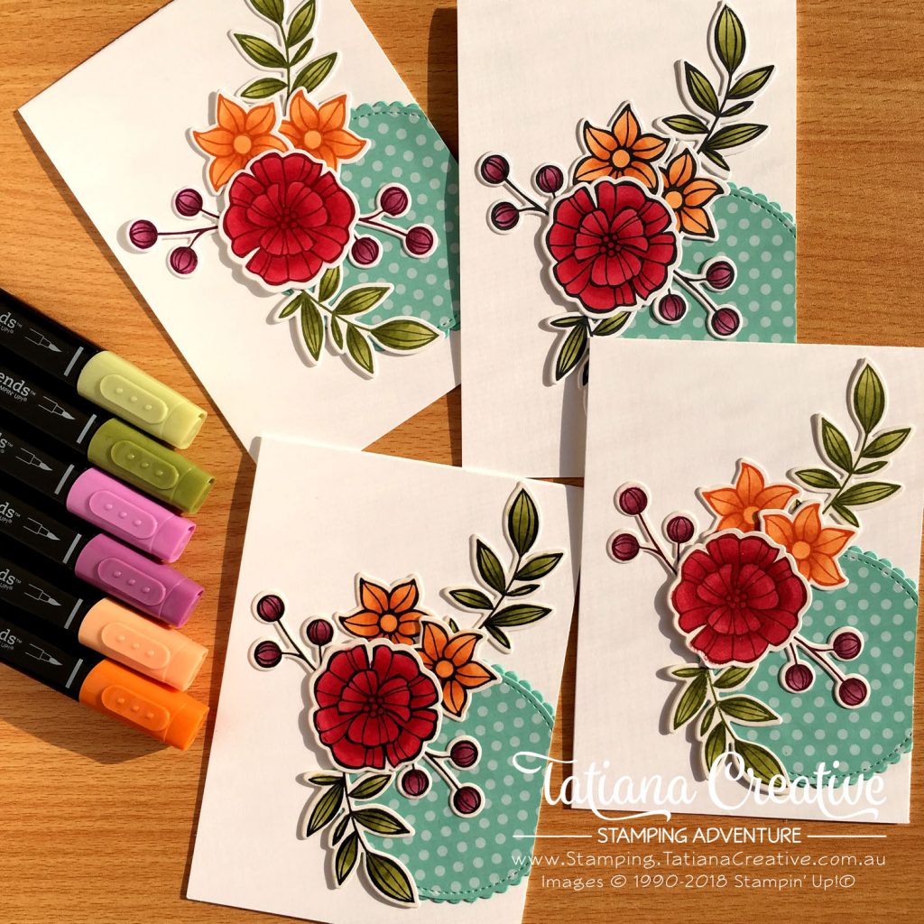 Tatiana Creative Stamping Adventure floral card using Falling Flowers stamp set and exploring colouring with Stampin' Blends by Stampin' Up!®