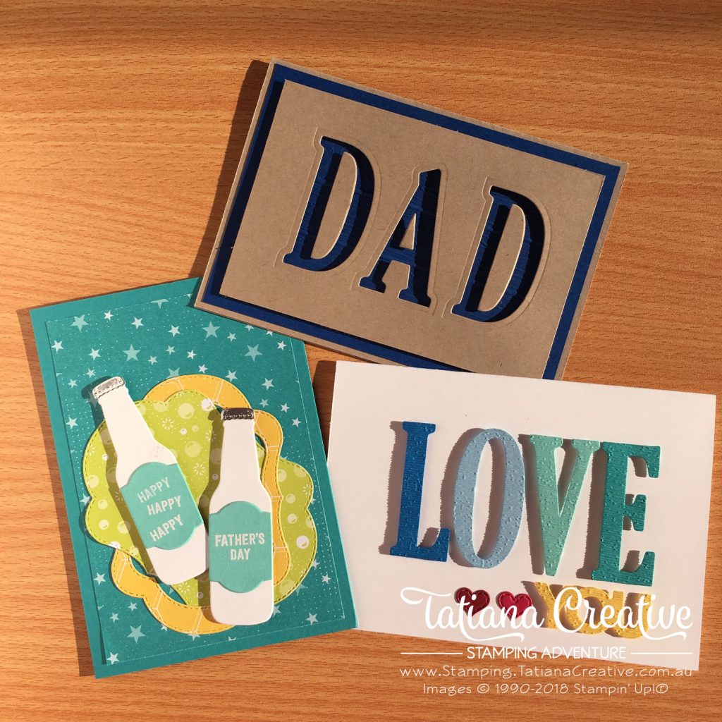 Tatiana Creative Stamping Adventure Father's Day card using Large Letters Framelits and Bottle & Bubbles Framelits both by Stampin' Up!®