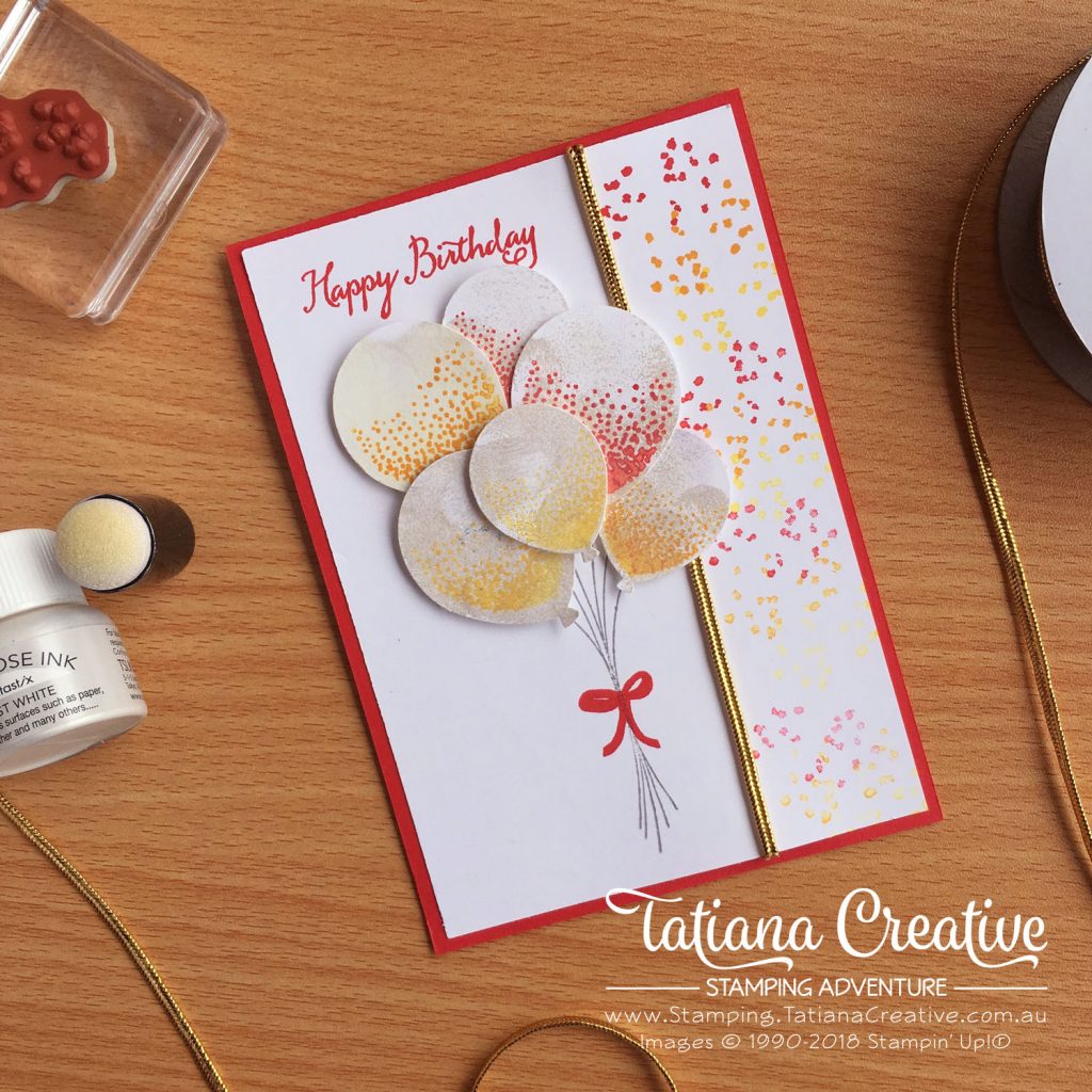 Tatiana Creative Stamping Adventure birthday card using the Beautiful Blizzard stamp set and Balloon Celebration stamp set both by Stampin' Up!®