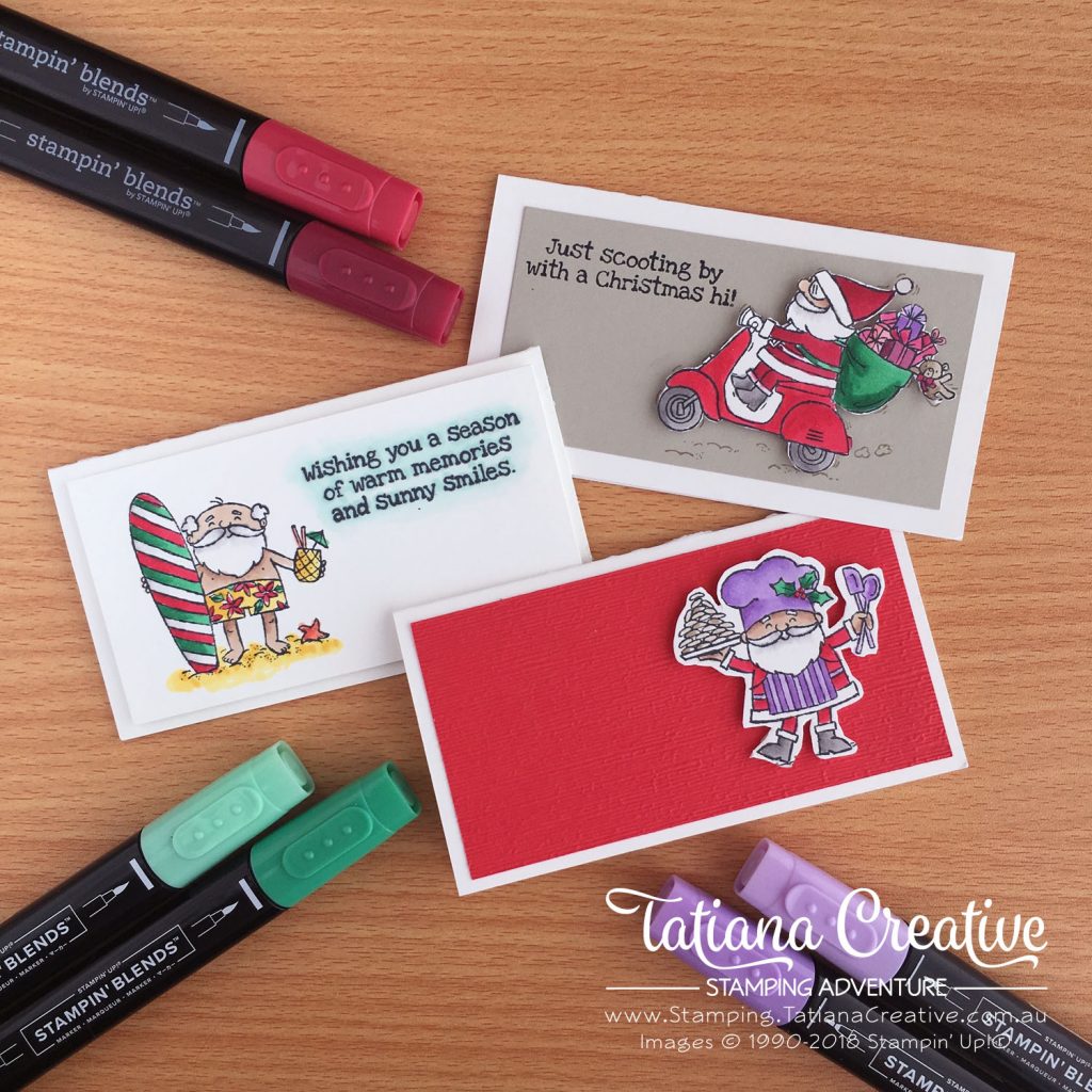 Tatiana Creative Stamping Adventure - Christmas Narrow Note Cards using So Santa Stamp set by Stampin' Up!®