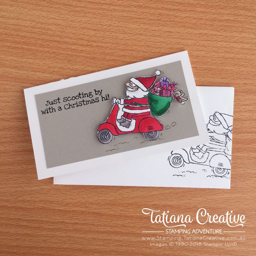 Tatiana Creative Stamping Adventure - Christmas Narrow Note Card using So Santa Stamp set by Stampin' Up!®