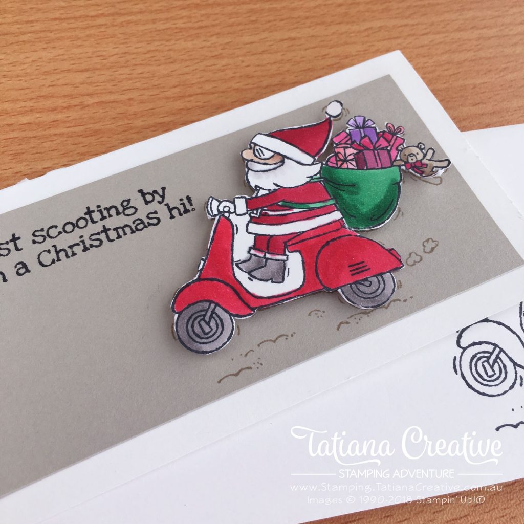 Tatiana Creative Stamping Adventure - Christmas Narrow Note Card using So Santa Stamp set by Stampin' Up!®