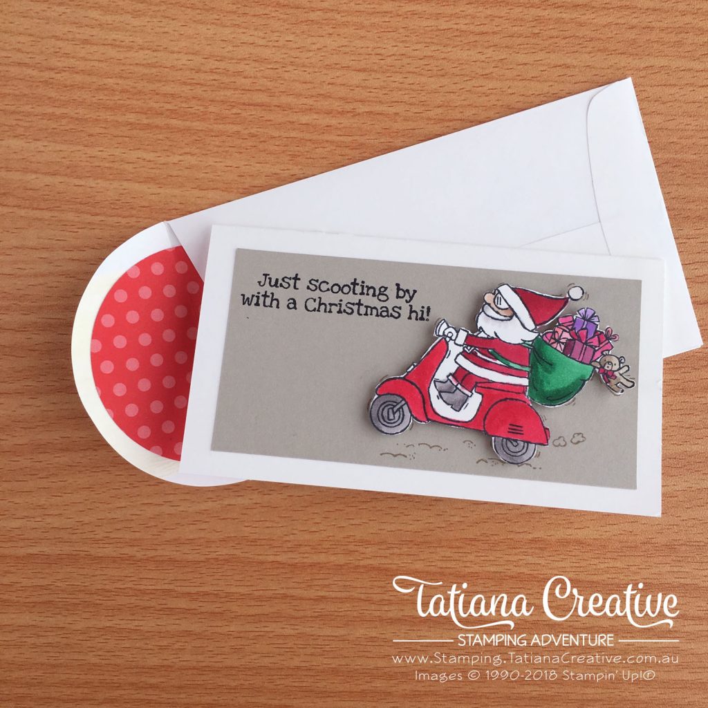 Tatiana Creative Stamping Adventure - Christmas Narrow Note Card using So Santa Stamp set by Stampin' Up!®