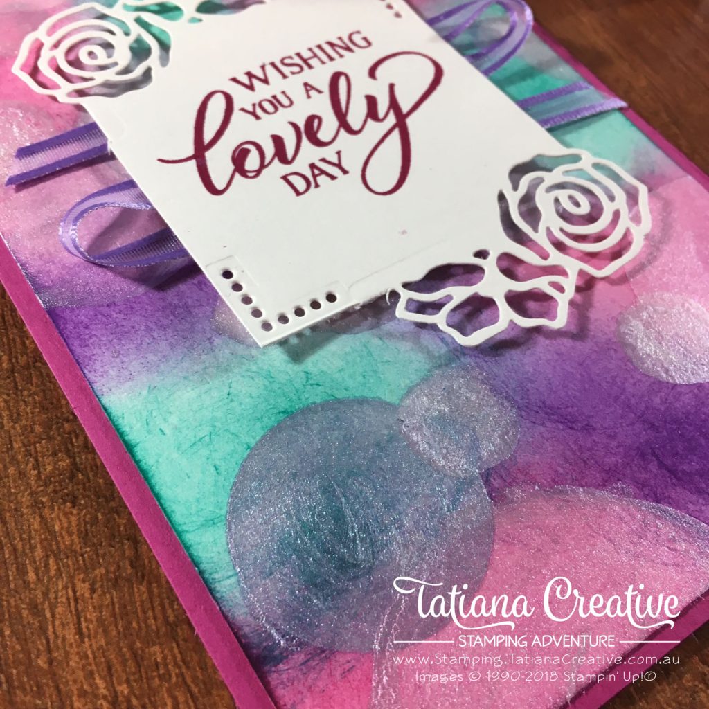 Tatiana Creative Stamping Adventure - Lovely Day Wishes card for Show Your Heart Fundraiser using Forever Lovely Bundle by Stampin' Up!® and Bokeh Technique with Shimmer Paint