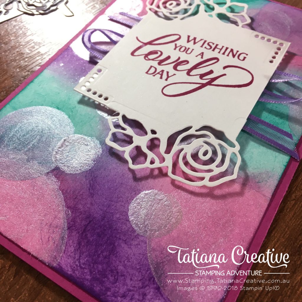 Tatiana Creative Stamping Adventure - Lovely Day Wishes card for Show Your Heart Fundraiser using Forever Lovely Bundle by Stampin' Up!® and Bokeh Technique with Shimmer Paint