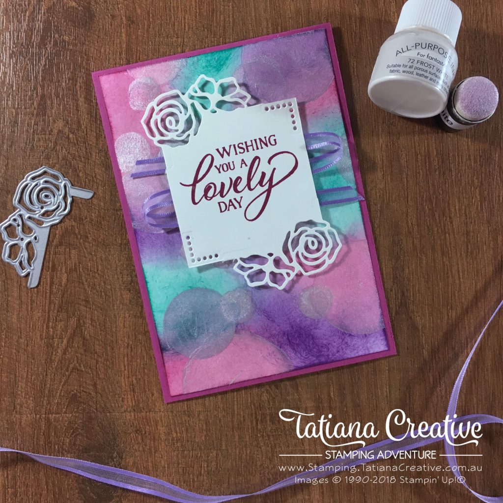 Tatiana Creative Stamping Adventure -  Lovely Day Wishes card for Show Your Heart Fundraiser using Forever Lovely Bundle by Stampin' Up!® and Bokeh Technique with Shimmer Paint