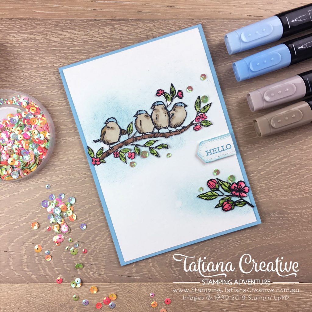 Tatiana Creative Stamping Adventure - Hello Birds card using the Free As A Bird stamp set by Stampin' Up!®