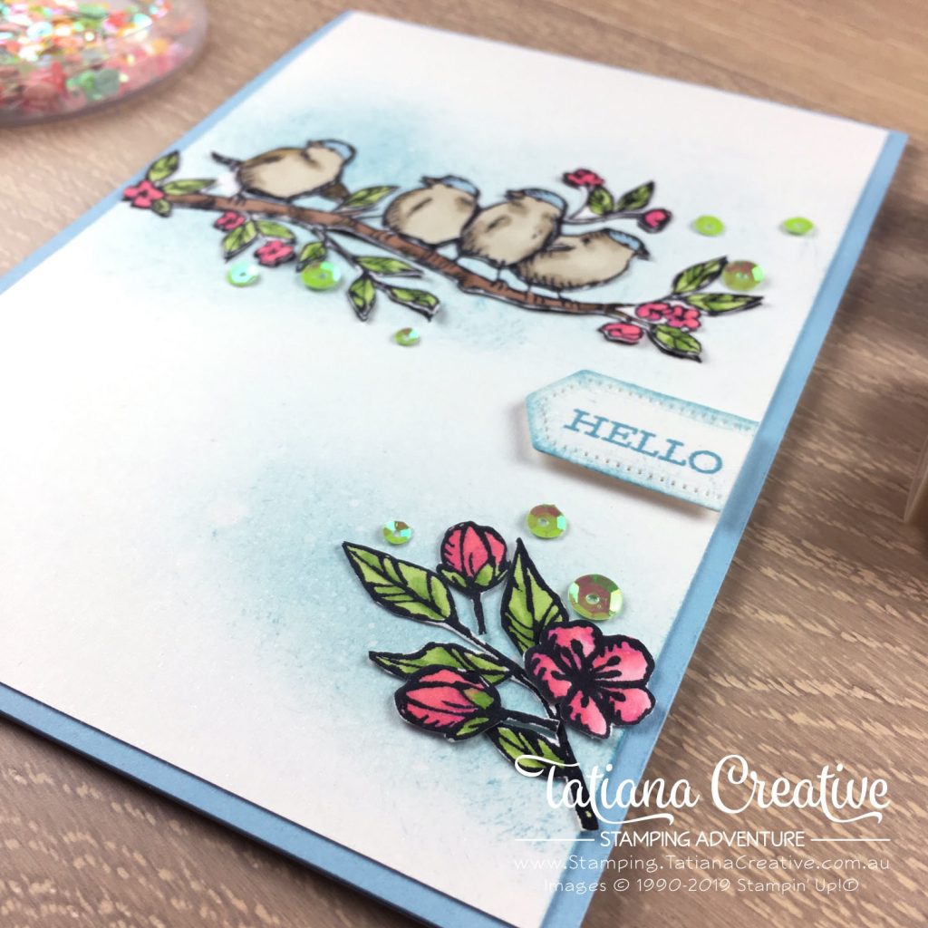 Tatiana Creative Stamping Adventure - Hello Birds card using the Free As A Bird stamp set by Stampin' Up!®