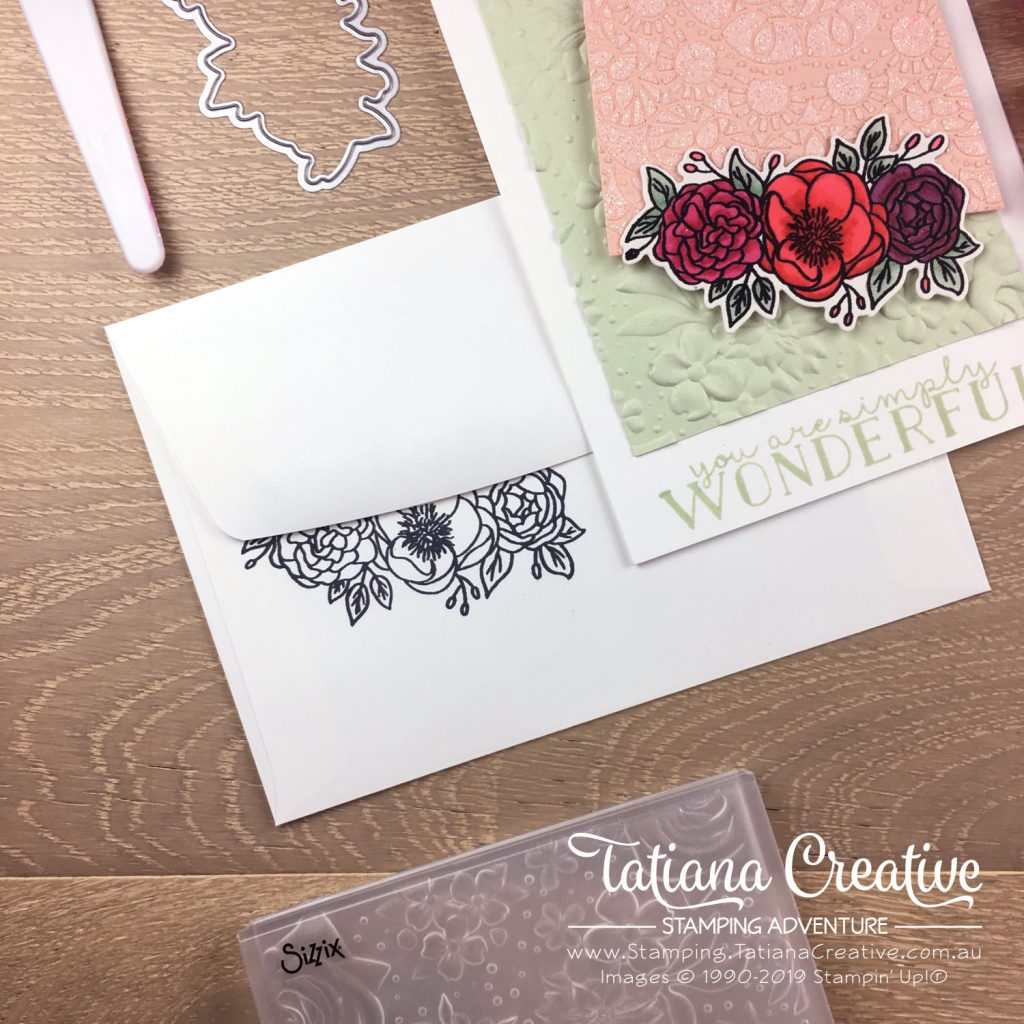 Tatiana Creative Stamping Adventure - Florals, Sparkles and Encouragement card using the Bird Ballard Laser-Cut Cards as a mask with Embossing Paste and the Bloom & Grow stamp set all by Stampin' Up!®