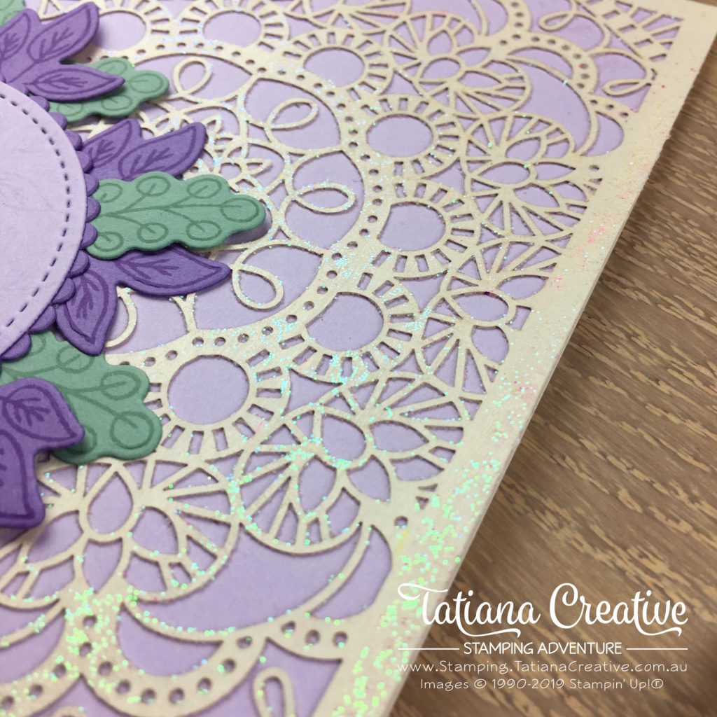 Tatiana Creative Stamping Adventure - Sparkly Thank You card using the Bird Ballard Laser-Cut Cards with Bloom & Grow stamp set decorated with Shimmery White Embossing Paste all by Stampin' Up!®