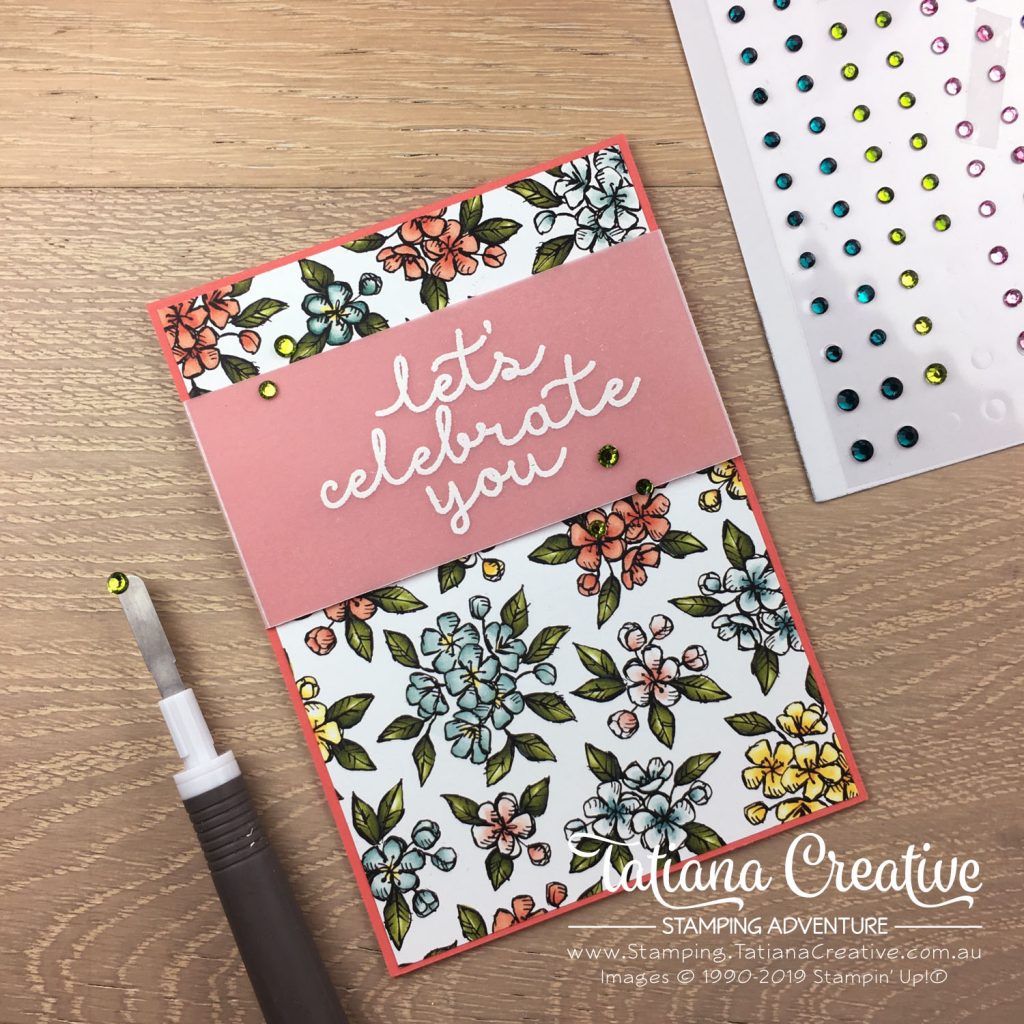 Tatiana Creative Stamping Adventure - Celebration card using the Bird Ballad DSP and the Bloom & Grow stamp set both by Stampin' Up!®