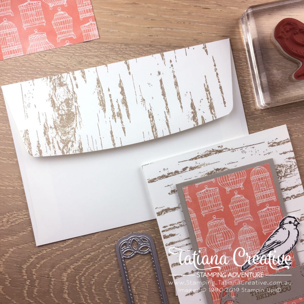 Tatiana Creative Stamping Adventure - Thank You card using the Bird Ballad DSP, Birch stamp and the Free As A Bird stamp set all by Stampin' Up!®