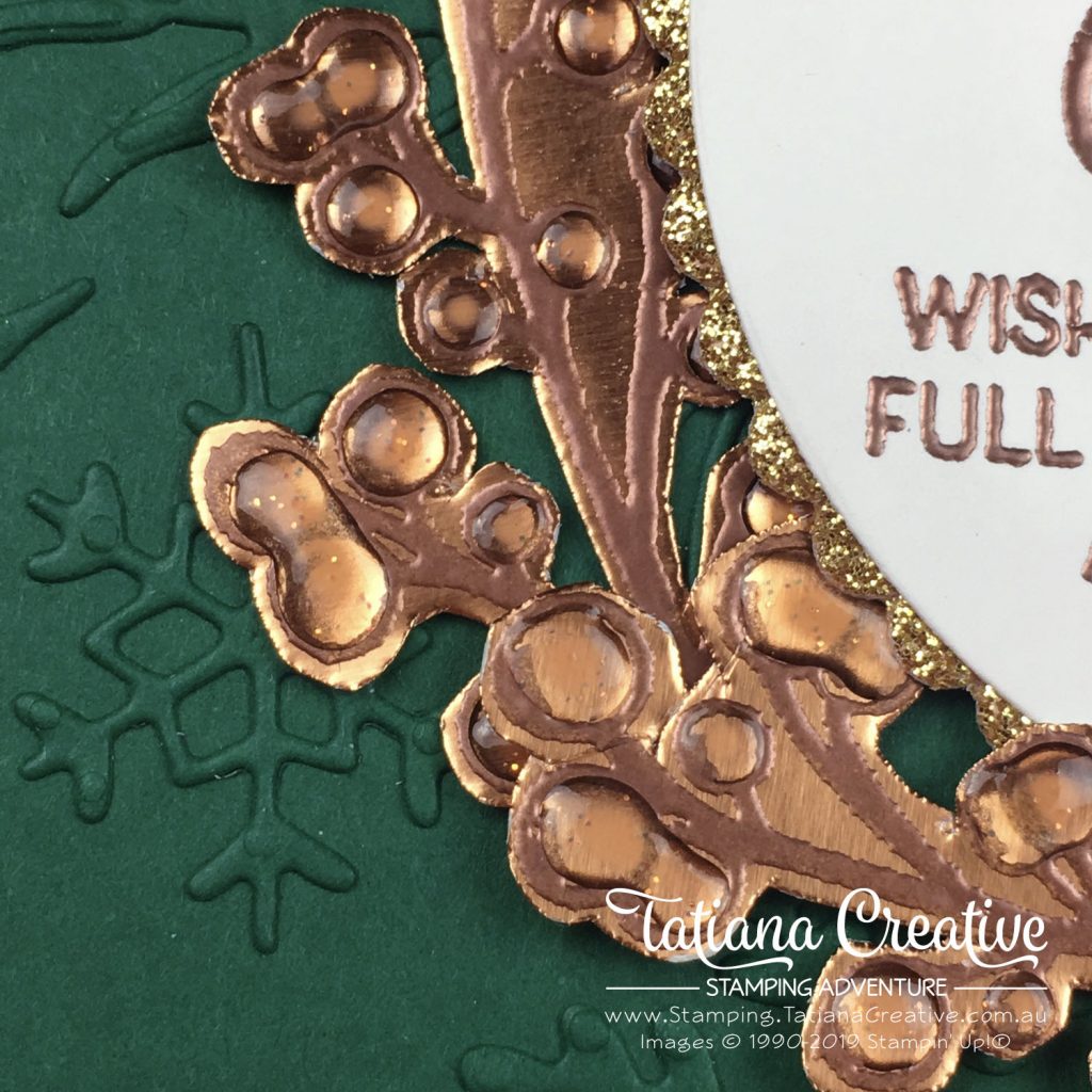 Tatiana Creative Stamping Adventure - Green & Copper Christmas Card using the Frosted Foliage stamp set and Frosted Frames Dies both by Stampin' Up!®