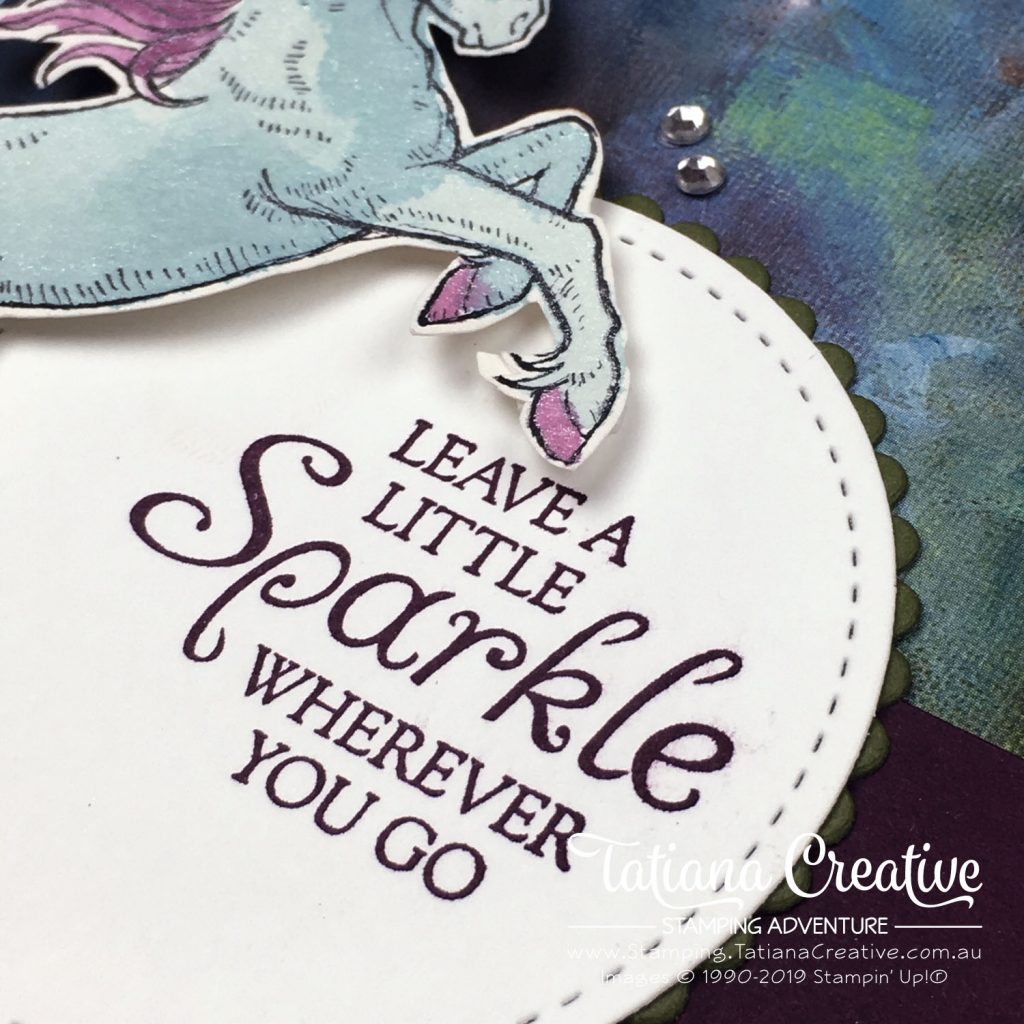 Tatiana Creative Stamping Adventure - Sparkle Unicorn Card using the Leave A Little Sparkle stamp set and Perennial Essence DSP both by Stampin' Up!®