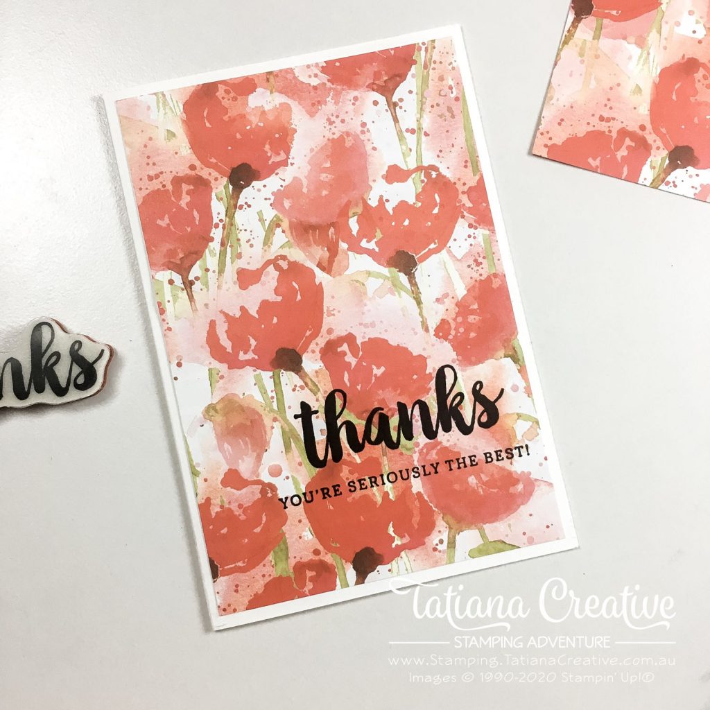 Tatiana Creative Stamping Adventure - Poppy Super Easy Thank You Card using the Seriously The Best stamp set and Peaceful Poppies DSP both by Stampin' Up!®