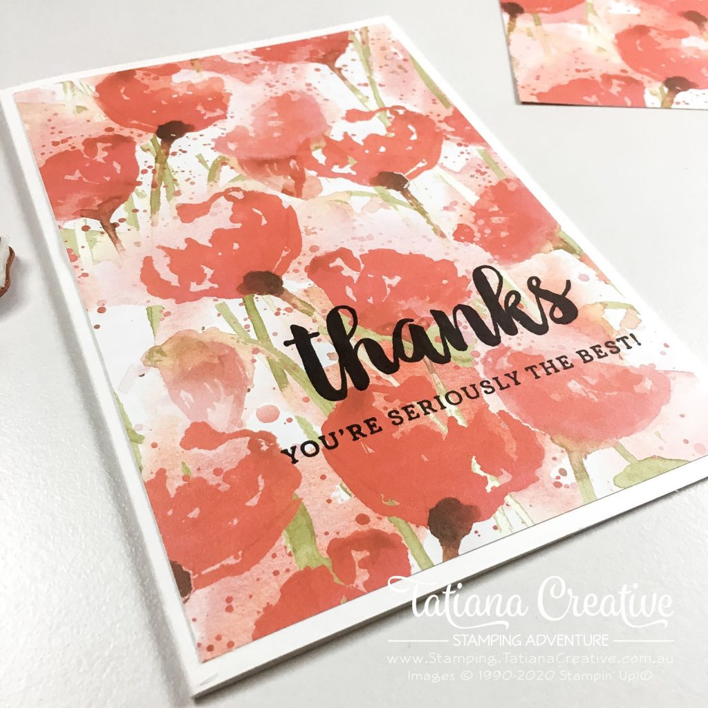 Tatiana Creative Stamping Adventure - Poppy Super Easy Thank You Card using the Seriously The Best stamp set and Peaceful Poppies DSP both by Stampin' Up!®