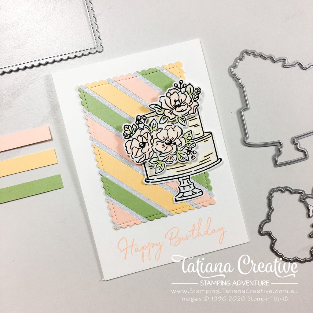 Tatiana Creative Stamping Adventure - Two Cards from one background made from scraps using the Happy Birthday To You Sale-A-Bration stamp set and product coordination Birthday Dies Bundle both by Stampin' Up!®