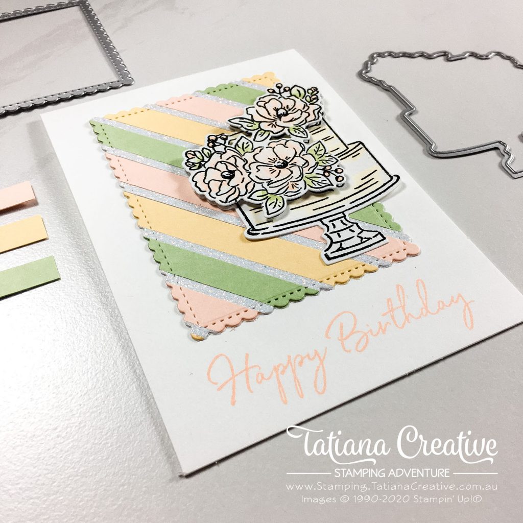 Tatiana Creative Stamping Adventure - Two Cards from one background made from scraps using the Happy Birthday To You Sale-A-Bration stamp set and product coordination Birthday Dies Bundle both by Stampin' Up!®