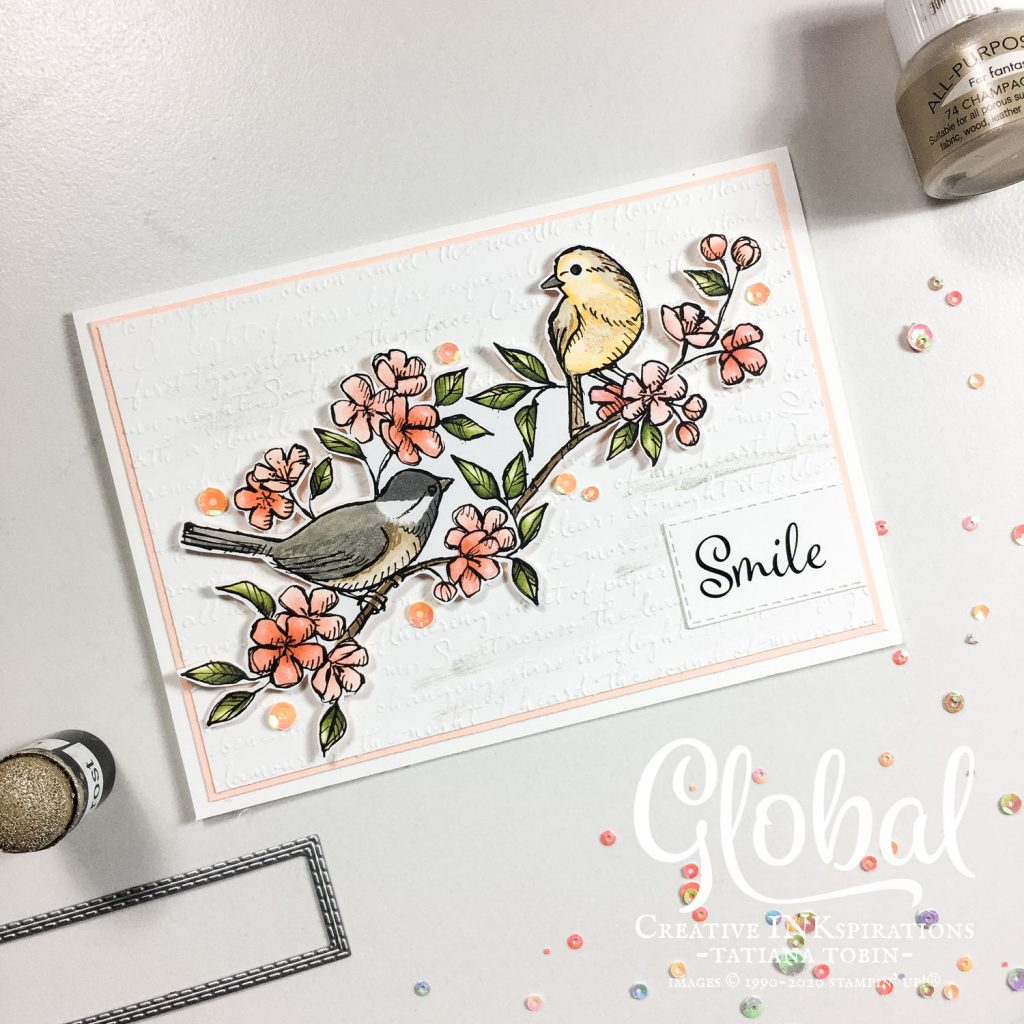 Tatiana Creative Stamping Adventure - COVID-19 Relief cards using Share Sunshine COVID-19 PDF and Bird Ballad DSP both from Stampin' Up!®