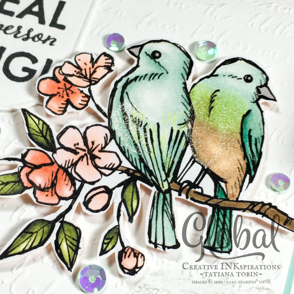 Tatiana Creative Stamping Adventure - COVID-19 Relief cards using Share Sunshine COVID-19 PDF and Bird Ballad DSP both from Stampin' Up!®