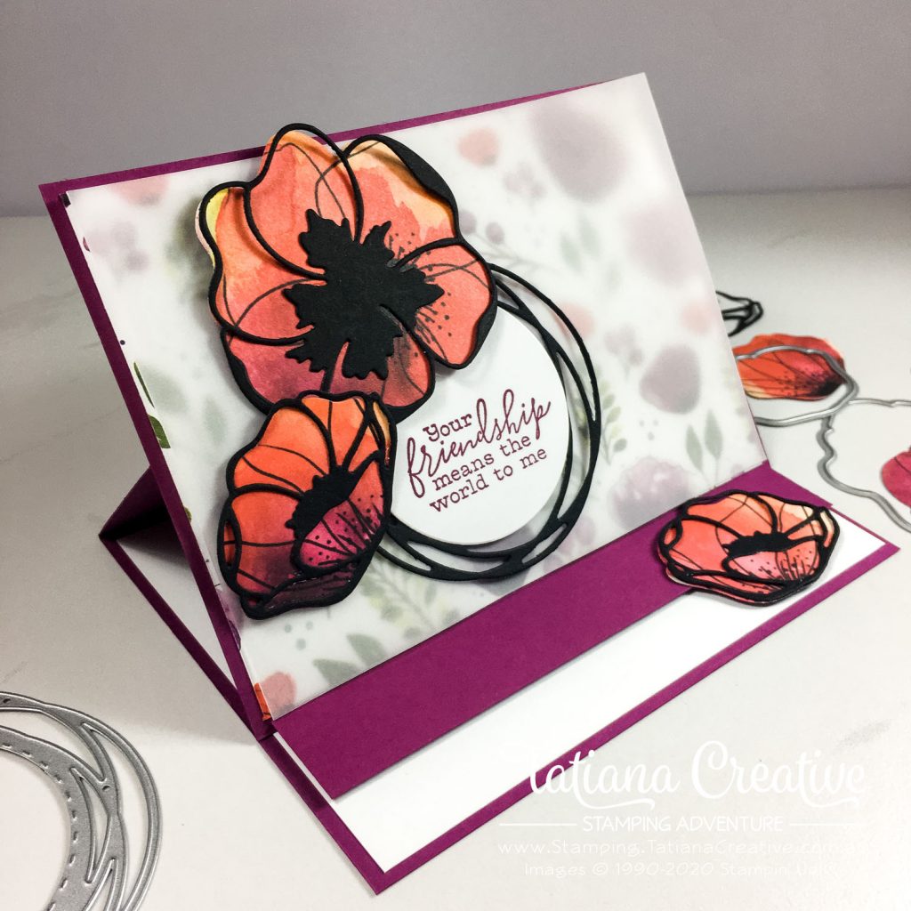 Fantastic Fun Folds with Tatiana Creative Stamping Adventure - Poppy Landscape Easel card using Peaceful Poppies DSP by Stampin' Up!®