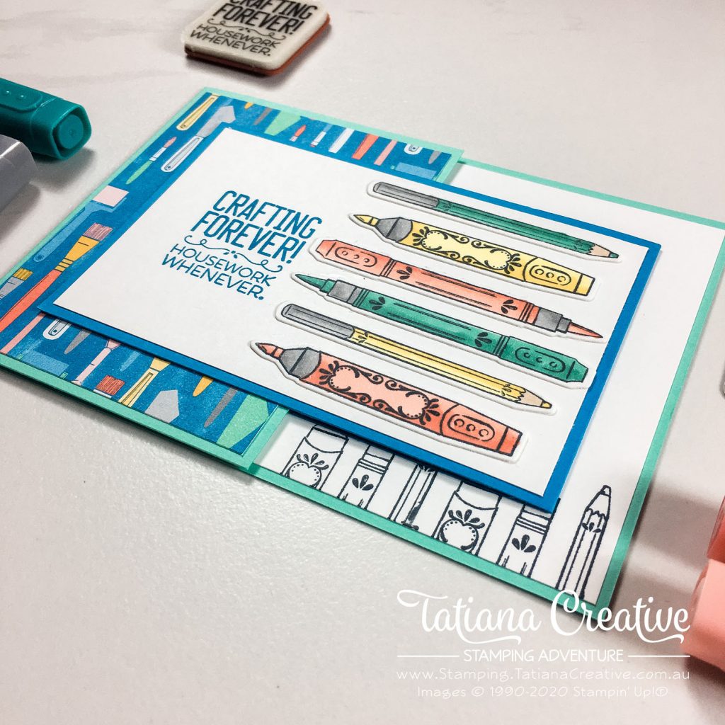 Fantastic Fun Folds with Tatiana Creative Stamping Adventure - Crafting Tri Fold card v2 using Crafting Forever stamp set, It Starts With Art stamp set and Follow Your Art DSP all by Stampin' Up!®