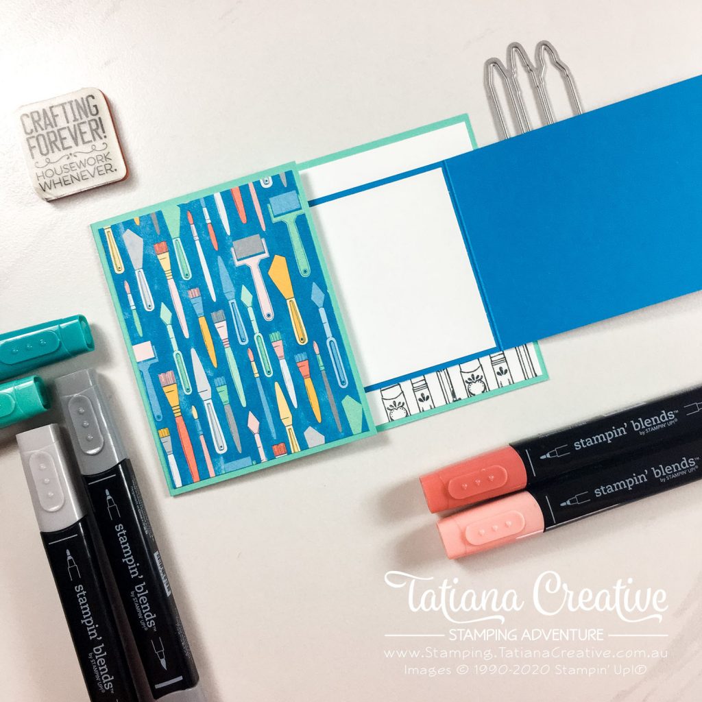 Fantastic Fun Folds with Tatiana Creative Stamping Adventure - Crafting Tri Fold card v2 using Crafting Forever stamp set, It Starts With Art stamp set and Follow Your Art DSP all by Stampin' Up!®