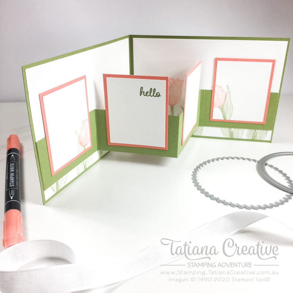 Fantastic Fun Folds with Tatiana Creative Stamping Adventure - Tulip "W" Fold card using Timeless Tulips stamp set and Tulip Builder punch both from Stampin' Up!®