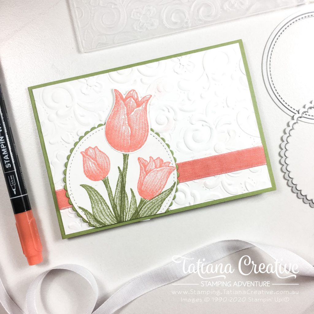 Fantastic Fun Folds with Tatiana Creative Stamping Adventure - Tulip "W" Fold card using Timeless Tulips stamp set and Tulip Builder punch both from Stampin' Up!®