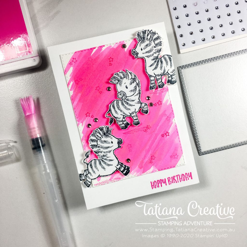 Tatiana Creative Stamping Adventure - Magenta Zebra Birthday card using Zany Zebras stamp set from Stampin' Up!®