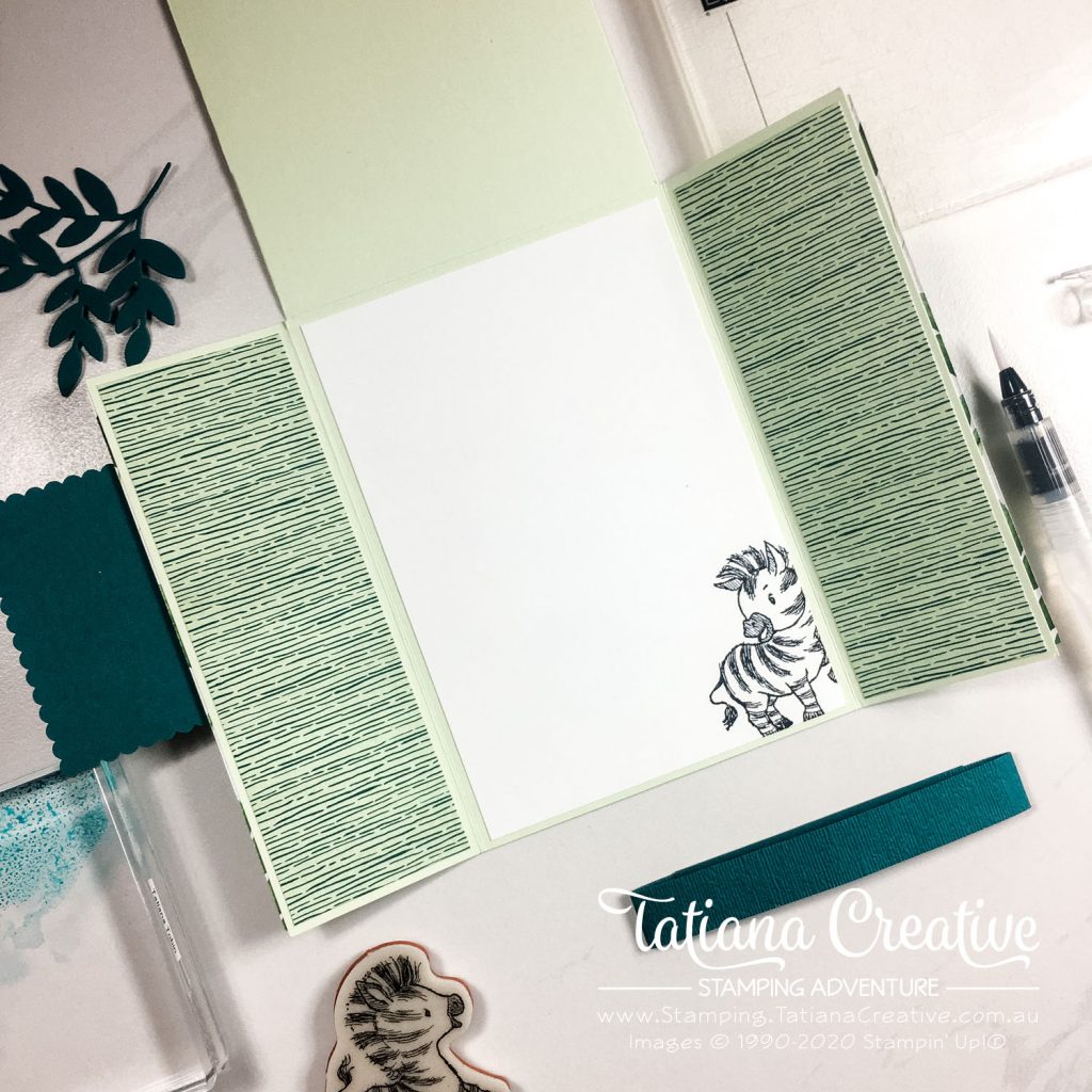 Fantastic Fun Folds with Tatiana Creative Stamping Adventure - Zany Zebra Gate Fold Variation card using Zany Zebra stamp set and Forever Greenery DSP both from Stampin' Up!®