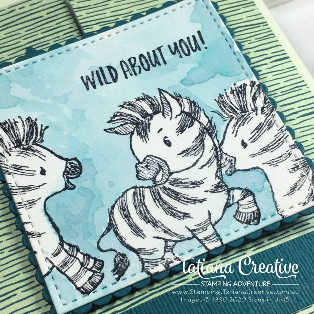 Fantastic Fun Folds with Tatiana Creative Stamping Adventure - Zany Zebra Gate Fold Variation card using Zany Zebra stamp set and Forever Greenery DSP both from Stampin' Up!®