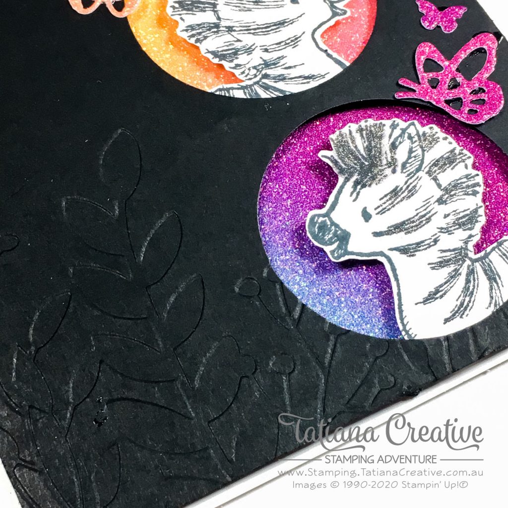 Tatiana Creative Stamping Adventure - Rainbow Glimmer Zany Zebra card using Zany Zebras stamp set and Rainbow Glimmer Paper from Stampin' Up!®