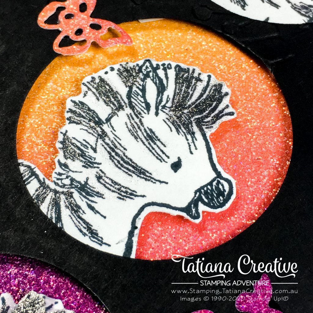 Tatiana Creative Stamping Adventure - Rainbow Glimmer Zany Zebra card using Zany Zebras stamp set and Rainbow Glimmer Paper from Stampin' Up!®