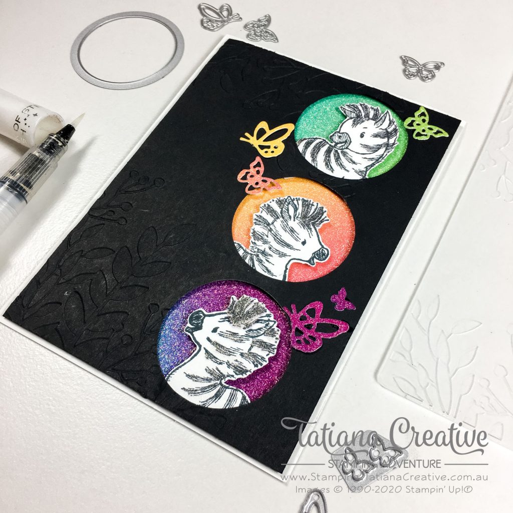 Tatiana Creative Stamping Adventure - Rainbow Glimmer Zany Zebra card using Zany Zebras stamp set and Rainbow Glimmer Paper from Stampin' Up!®