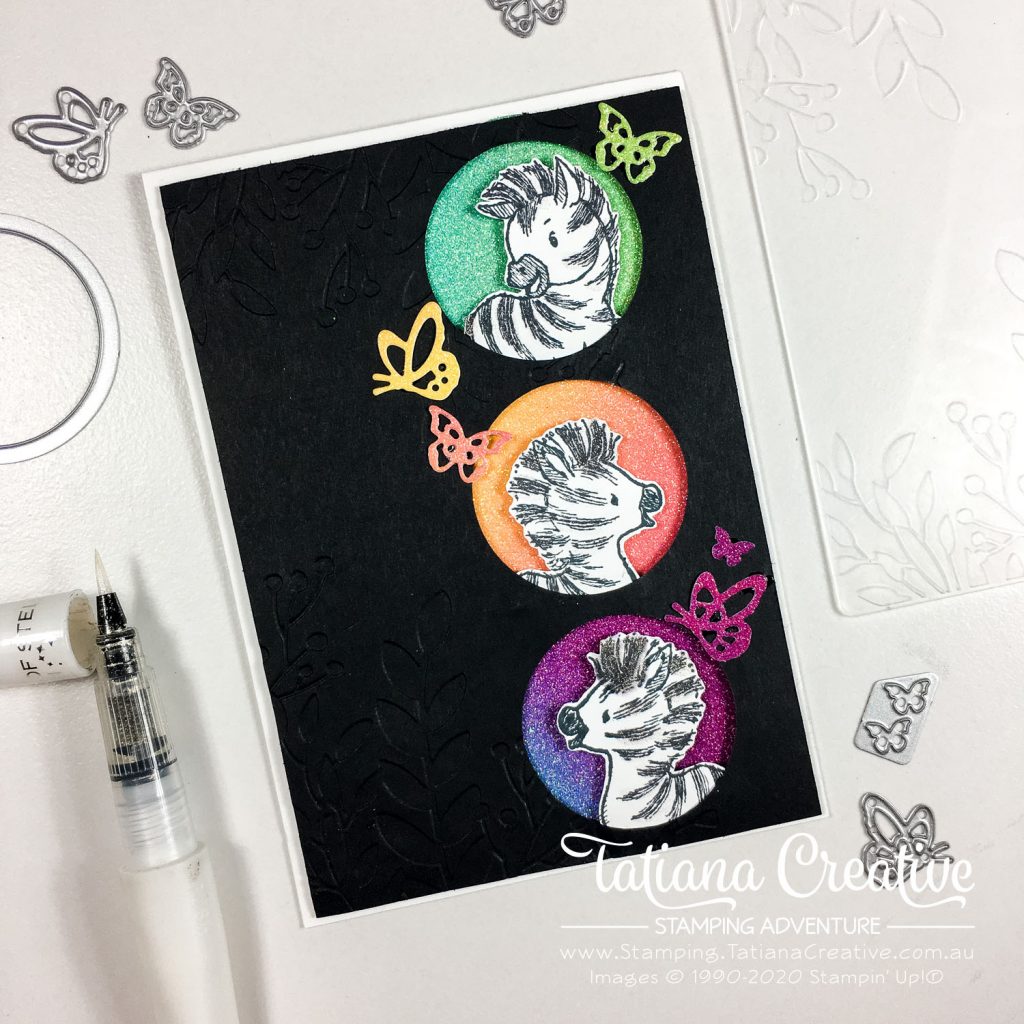 Tatiana Creative Stamping Adventure - Rainbow Glimmer Zany Zebra card using Zany Zebras stamp set and Rainbow Glimmer Paper from Stampin' Up!®