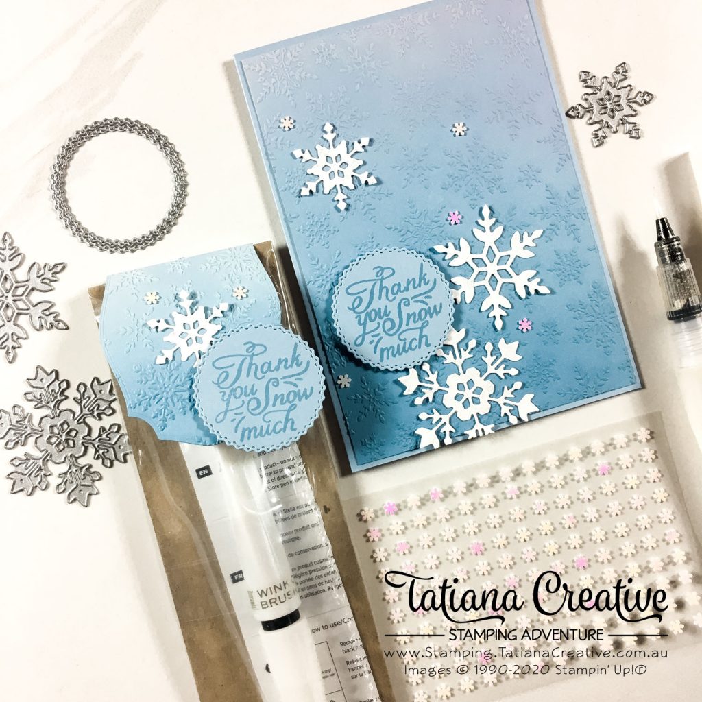 Tatiana Creative Stamping Adventure - Snowflake Thank You Card using Snowflake Wishes stamp set and Winter Snow Embossing Folder both from Stampin' Up!®