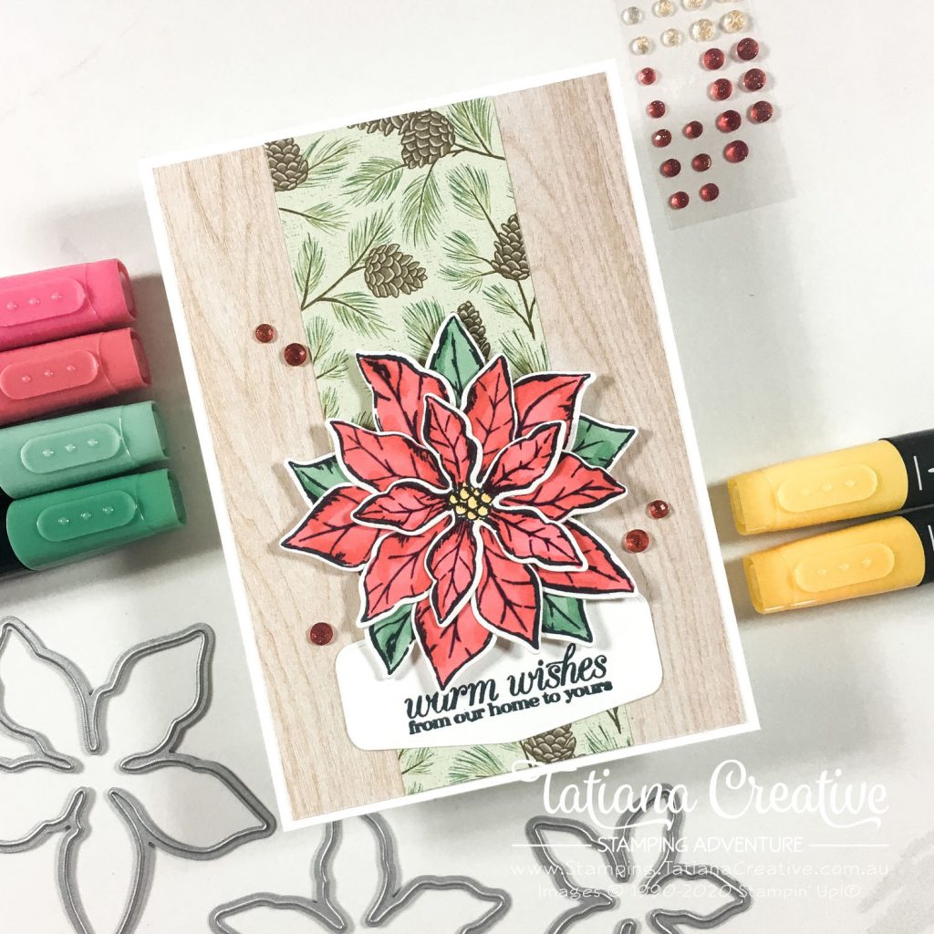 Tatiana Creative Stamping Adventure - Poinsettia Christmas card using Poinsettia Petals Bundle from Stampin' Up!®