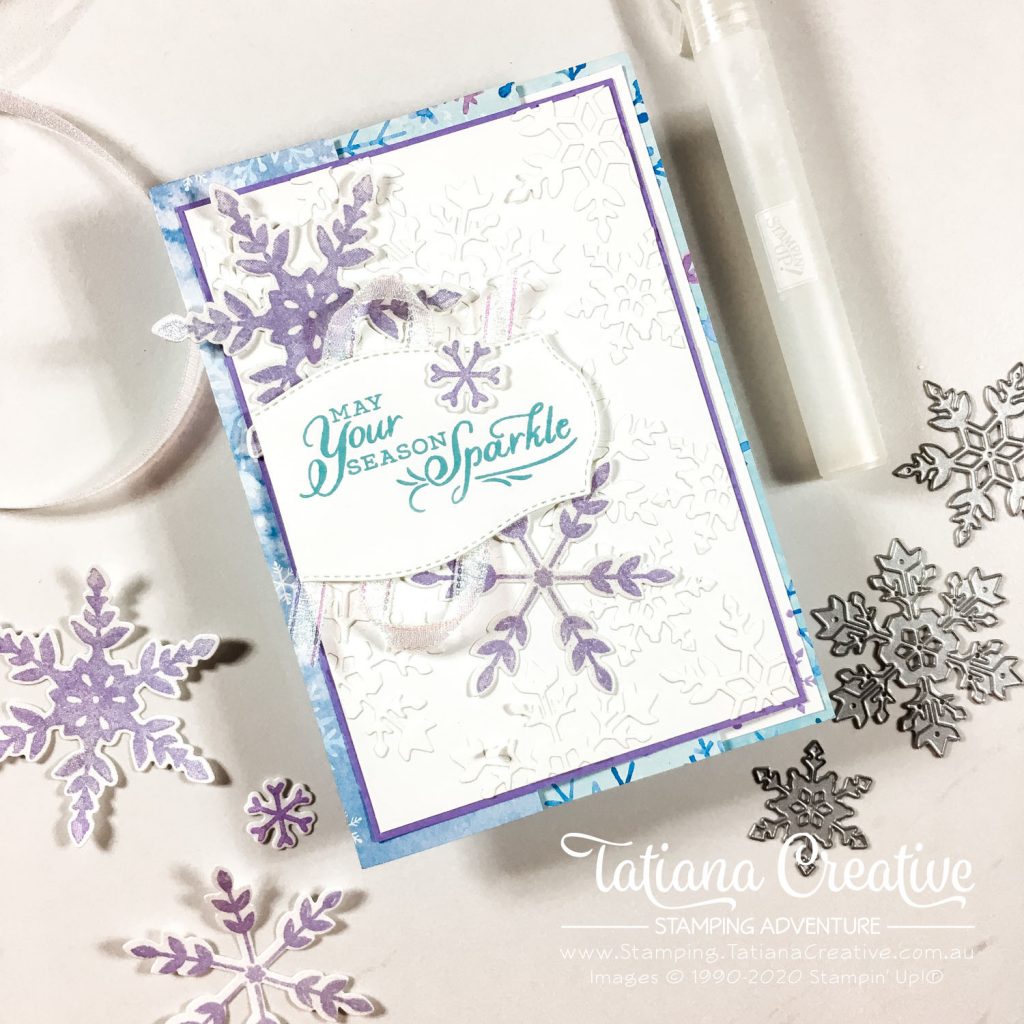 Tatiana Creative Stamping Adventure - Shimmery Snowflake Splendor Christmas Card using Snowflake Wishes stamp set from Stampin' Up!®