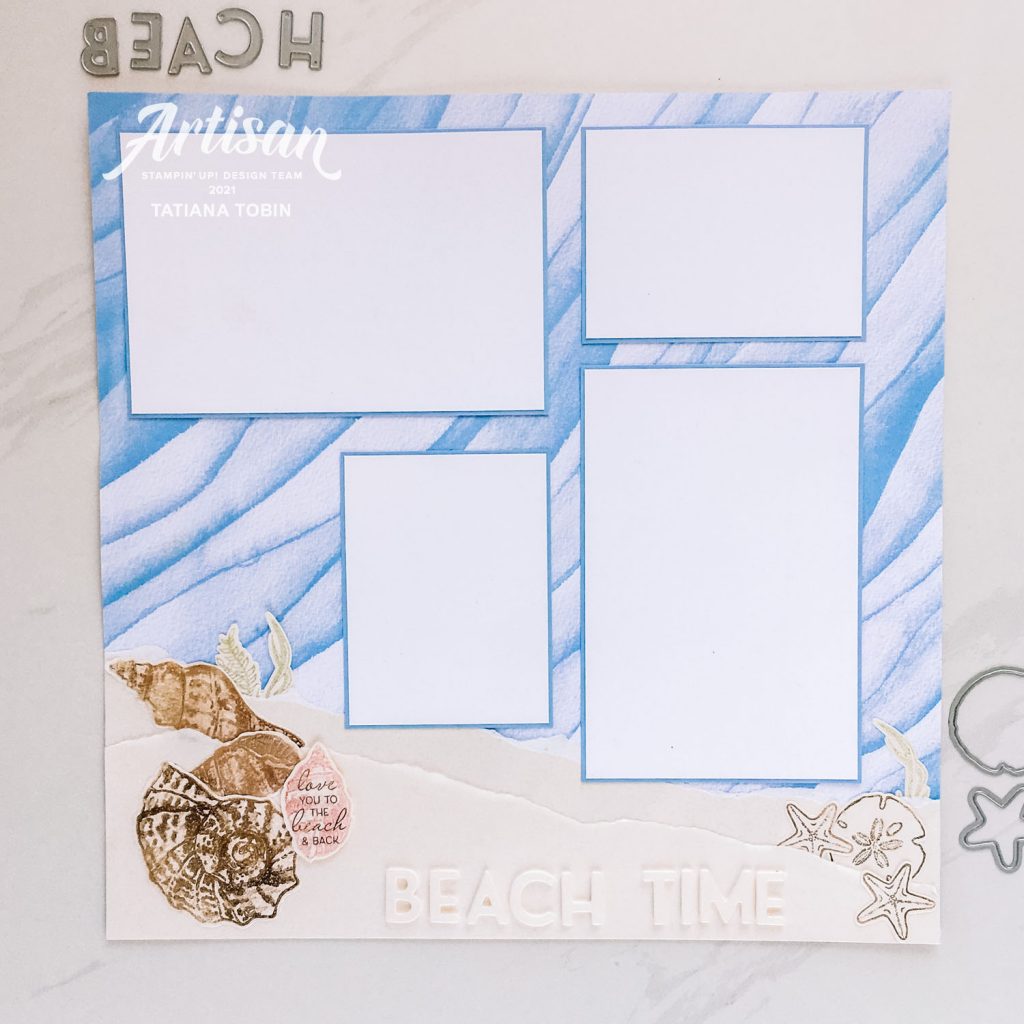 Tatiana Creative Stamping Adventure - Beach Time Scrapbook Layout using Sand & Sea DSP from Stampin' Up!®