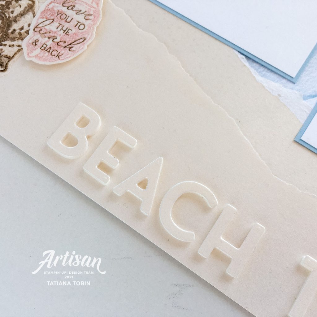 Tatiana Creative Stamping Adventure - Beach Time Scrapbook Layout using Sand & Sea DSP from Stampin' Up!®