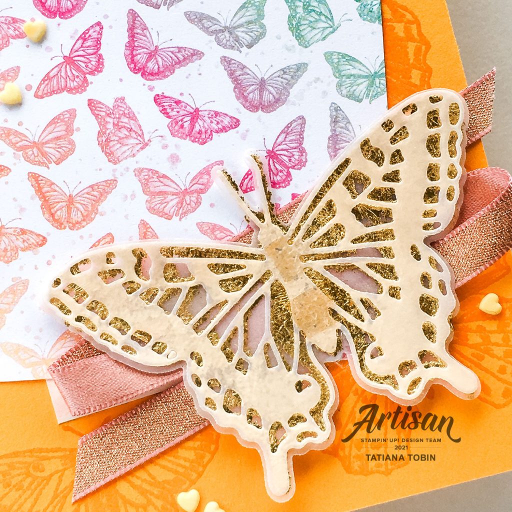 Tatiana Creative Stamping Adventure 2021 Artisan Design Team Member - Customer Appreciation card using Butterfly Brilliance Bundle and Butterfly Bijou DSP from Stampin' Up!®