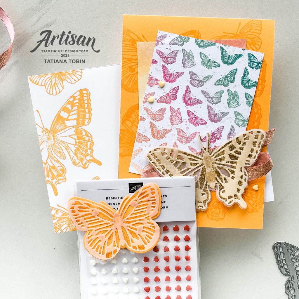 Tatiana Creative Stamping Adventure 2021 Artisan Design Team Member - Customer Appreciation card using Butterfly Brilliance Bundle and Butterfly Bijou DSP from Stampin' Up!®