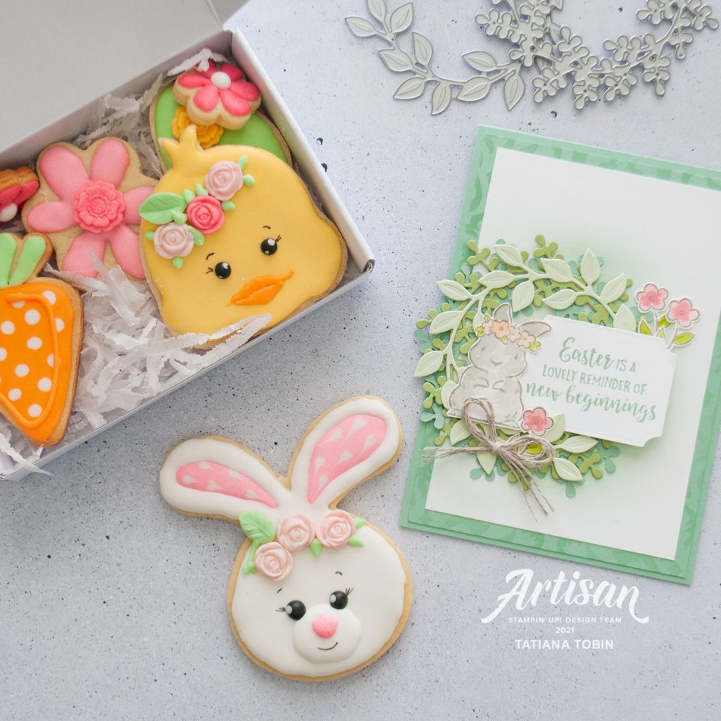 Tatiana Creative Stamping Adventure 2021 Artisan Design Team Member - Easter Bunny Treat Mini Paper Pumpkin Box using Springtime Joy stamp set and the Wreath Builder Dies both from Stampin' Up!®