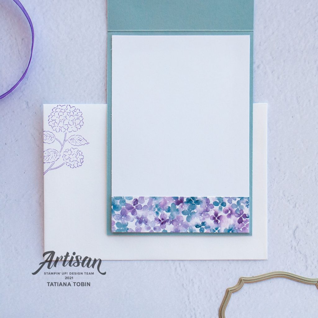 Tatiana Creative Stamping Adventure 2021 Artisan Design Team Member - Hydrangea Birthday card with Suite Sampler stamp set and Hydrangea Hill DSP both from Stampin' Up!®